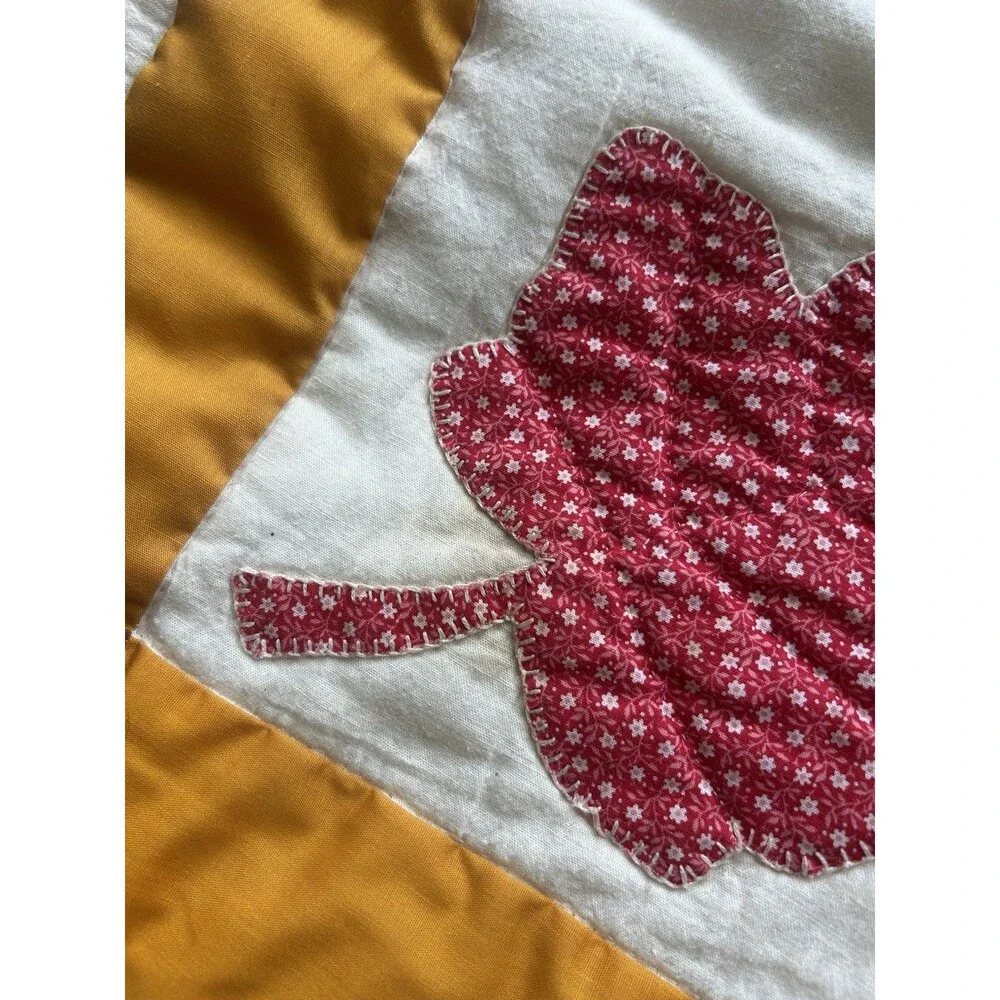 Handmade Fall Autumn Leaf Patchwork Quilt 73x92 Vtg Twin -Queen Throw Rustic